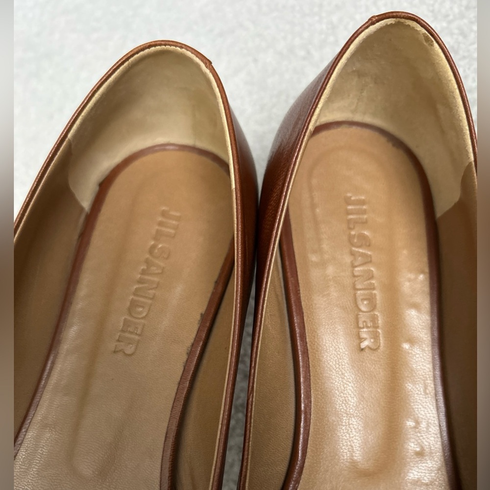 Jil Sander Light Brown Leather Square Toe Flat Ballet Shoes Size 37 7 - Picture 9 of 13